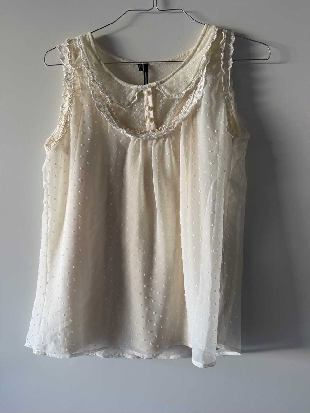 Maurices Cream Swiss Dot Lace-Trim Sleeveless Camisole